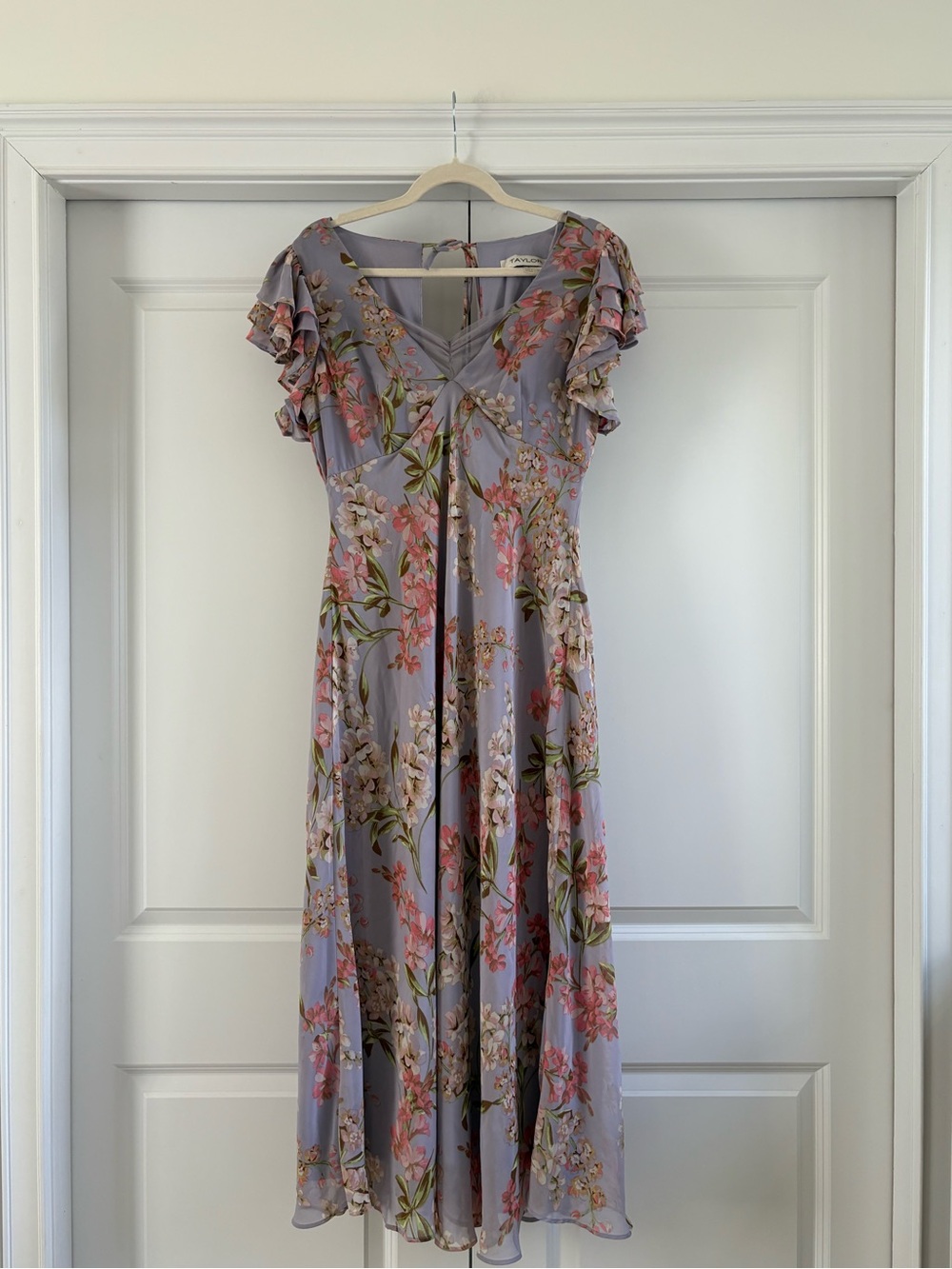 Taylor Lavender Floral Maxi Dress with Pink & Green Accents